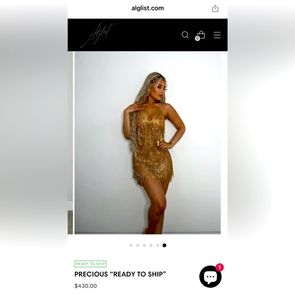 Aglist | Dresses | Alglist Gold Precious Rhinestone Dress L Mini High Neck  | Poshmark